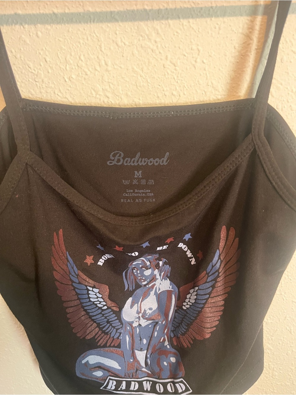 Rare Badwood Black Graphic Cami Tank - Angel Wing Figure